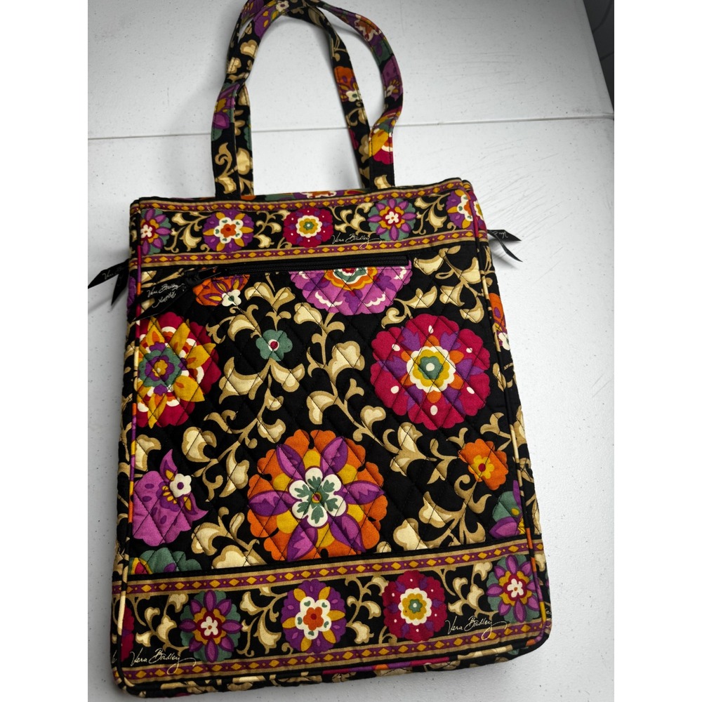 Vera Bradley Provencal Quilted Cotton Laptop Tote Bag Checkpoint Friendly Black‎